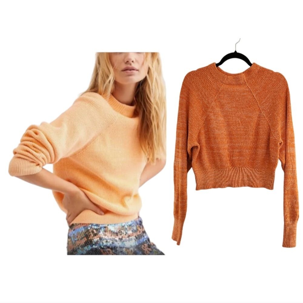 FREE PEOPLE Orange Zest 'Too Good' Pullover Cotton Blend Sweater size XS